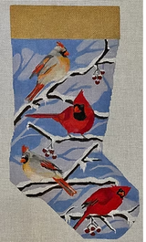 Needlepoint Handpainted Christmas Stocking Melissa Prince Cardinals 19"