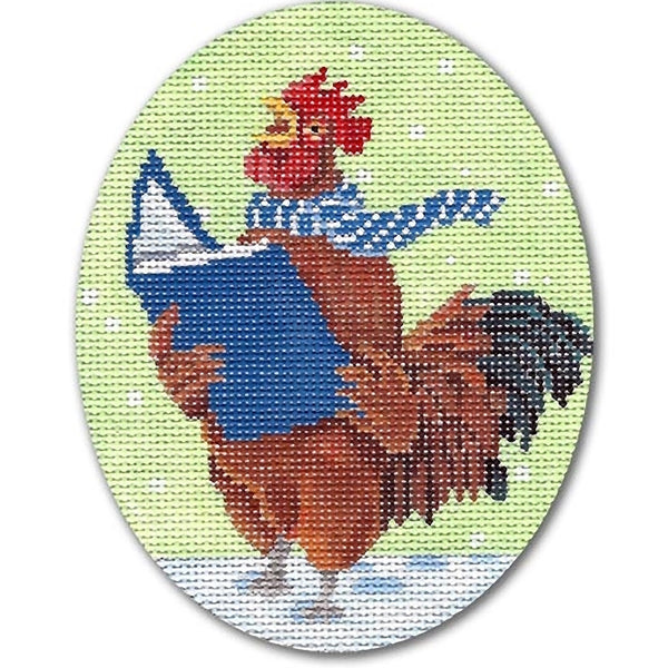 Needlepoint Handpainted Christmas CBK Caroling Rooster 4x5