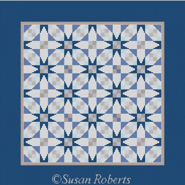 Needlepoint Handpainted Susan Roberts Cathedral Quilt Blues 14x14