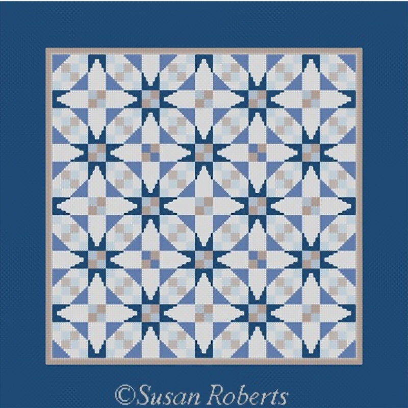 Needlepoint Handpainted Susan Roberts Cathedral Quilt Blues 14x14