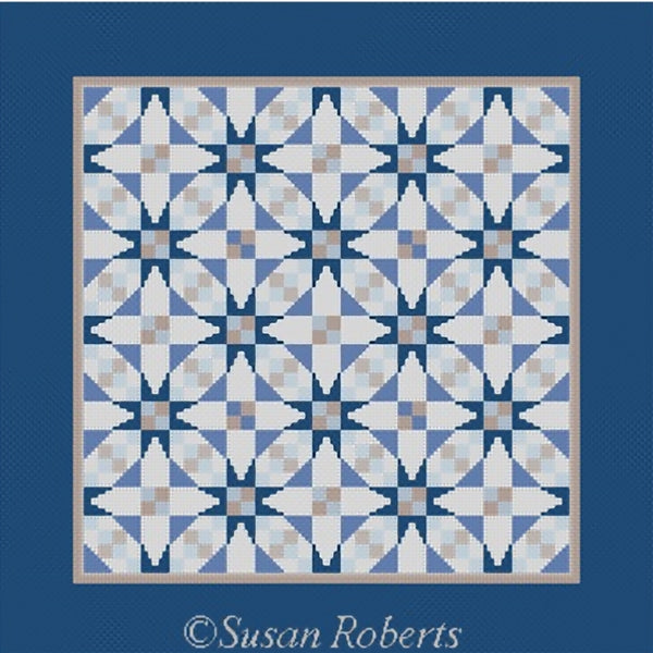 Needlepoint Handpainted Susan Roberts Cathedral Quilt Blues 14x14