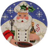Needlepoint Handpainted Rebecca Wood Chef Santa 4"