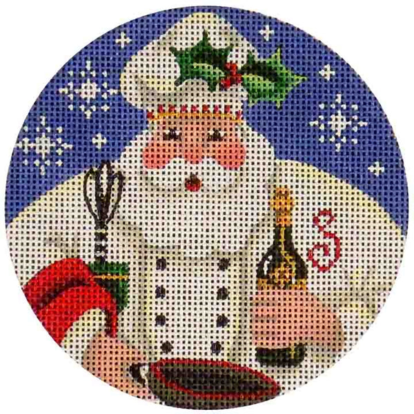 Needlepoint Handpainted Rebecca Wood Chef Santa 4"