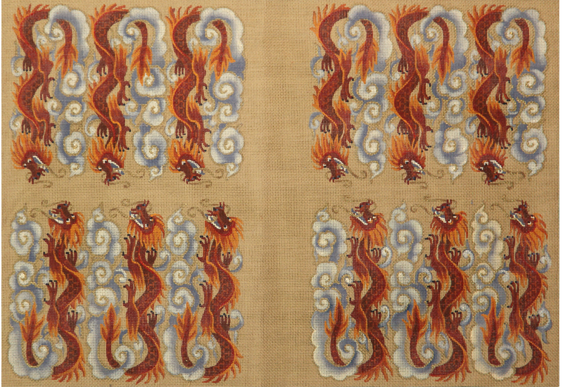 Needlepoint Handpainted Liz Goodrick Dillon Backgammon Chinese Red Dragon