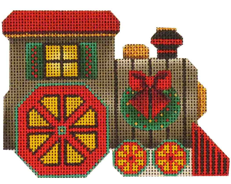 Needlepoint Handpainted Rebecca Wood Christmas Engine 4x3