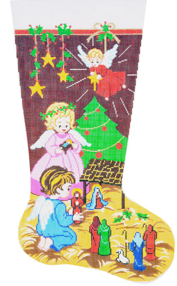 Needlepoint HandPainted Lee Christmas Nativity Stocking