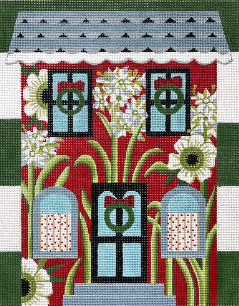 Needlepoint Handpainted Alice Peterson Christmas Flower House 11x14