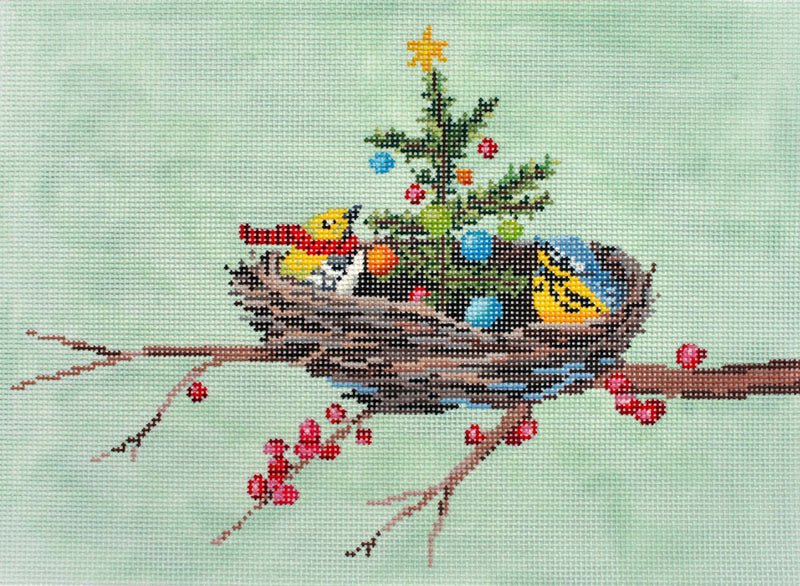 Needlepoint Handpainted CBK Christmas in the Nest 12x9