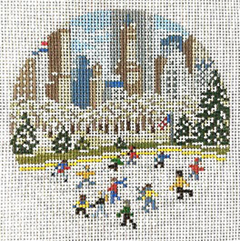 Needlepoint Handpainted Christmas Needle Crossings City Ice Skating Rink 4"