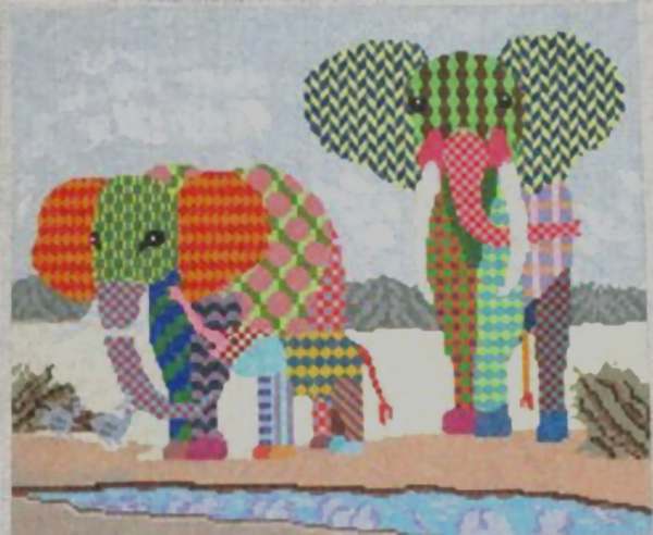 Needlepoint Handpainted Pajamas and Chocolate Colorful Elephants 11x11