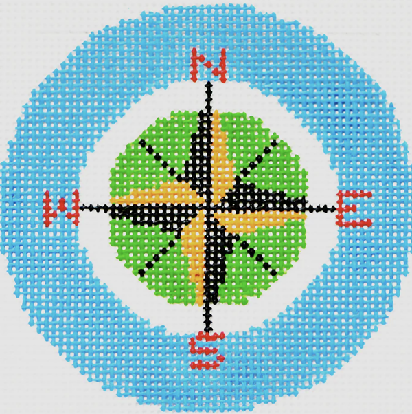 Needlepoint Handpainted Lee BJ Canvas Compass 3"