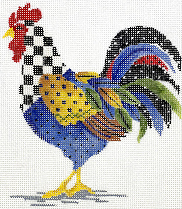 Needlepoint Handpainted Kelly Clark Country Checks Rooster 5x6