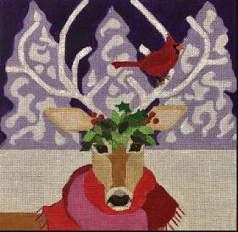 Needlepoint Handpainted Christmas Melissa Prince Deer and Cardinal 10x10