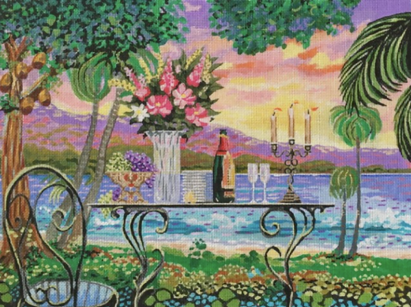 Needlepoint Handpainted PLD Designs Dining by the Sea 12x16