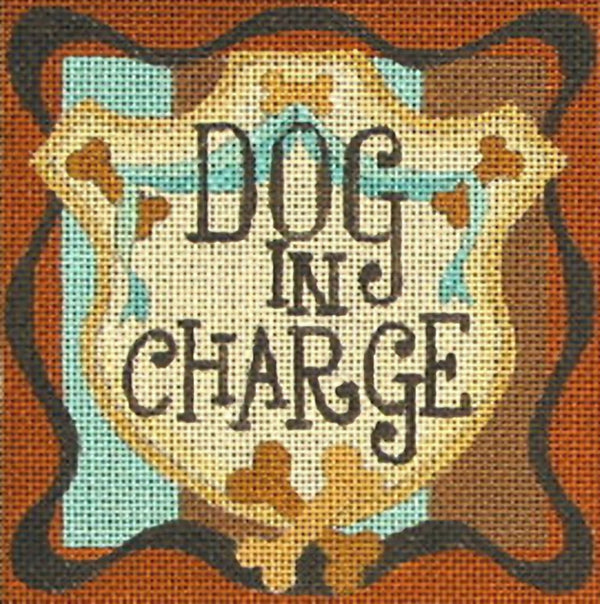 Needlepoint Handpainted Raymond Crawford Dog in Charge 5x5