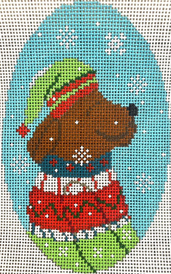 Needlepoint Handpainted Christmas CBK Dog w/ Sweater 3x5