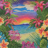 Needlepoint Handpainted Purple Palm Eden Sunset 8x8