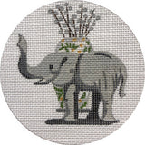 Needlepoint Handpainted Alice Peterson Elephant and Vase 4"