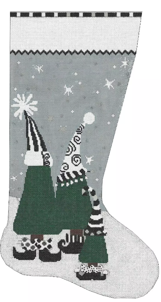 Needlepoint Handpainted Machelle Somerville Stocking Evergreen Party