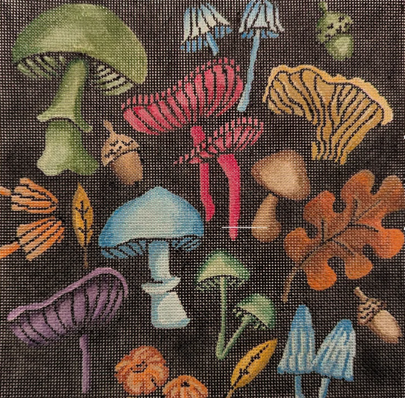 Needlepoint Handpainted Patty Paints Fall Foliage on Black 8x8