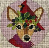 Needlepoint Handpainted Christmas Melissa Prince Fawn and Cardinal 4"
