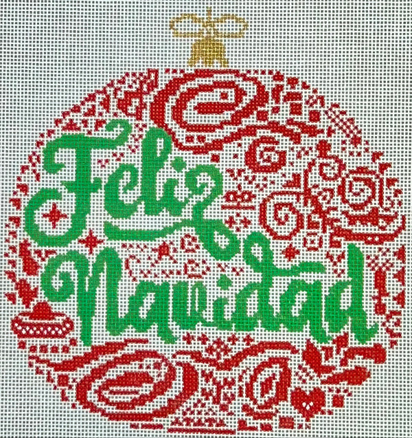Needlepoint Handpainted Feliz Navidad Ornament Danji 6"