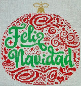 Needlepoint Handpainted Feliz Navidad Ornament Danji 6"