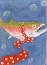Needlepoint Handpainted CBK Fish Wearing Tie 5x7