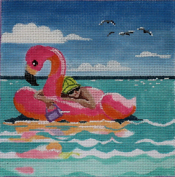 Needlepoint Handpainted Julie Mar Flamingo Tube 6x6