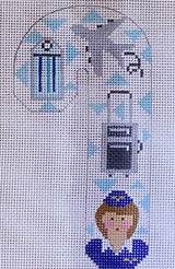 Needlepoint Handpainted Christmas Danji Flight Attendant Candy Cane 3x5