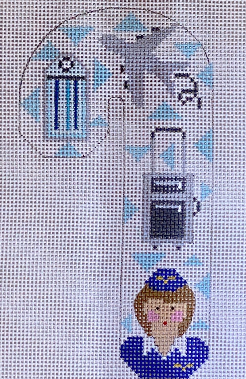 Needlepoint Handpainted Christmas Danji Flight Attendant Candy Cane 3x5