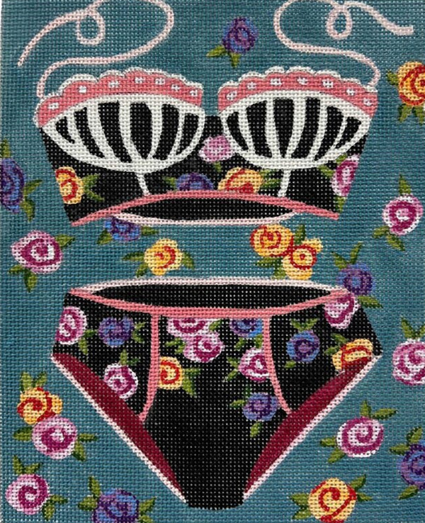 Needlepoint Handpainted Alice Peterson Floral Bathing Suit 8x10