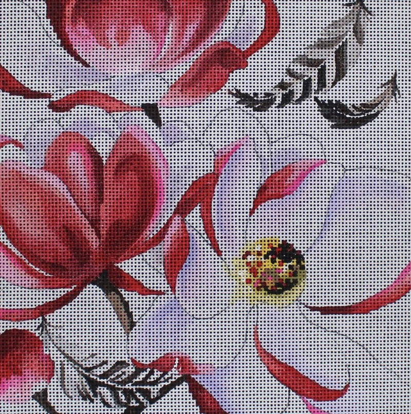 Needlepoint Handpainted Colors of Praise Flowers with Feathers 9x9