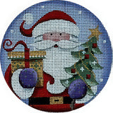 Needlepoint Handpainted Rebecca Wood Folksy Santa 4"