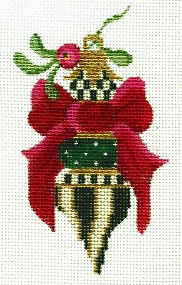 Needlepoint Handpainted Kelly Clark Christmas Forest Top Cranberry Bow 3x5