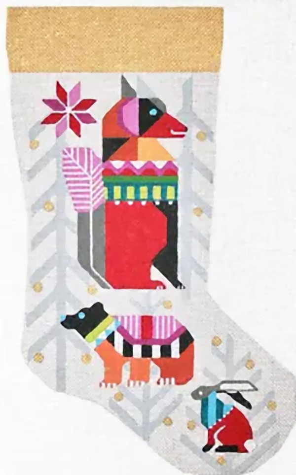 Needlepoint Handpainted Christmas Stocking Melissa Prince Fox 19"