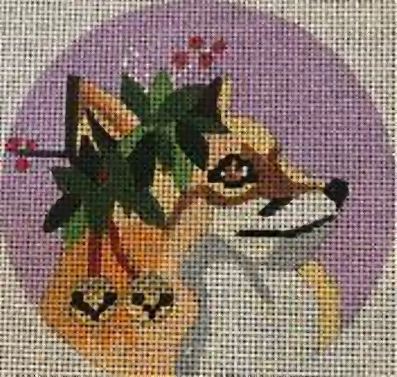 Needlepoint Handpainted Christmas Melissa Prince Fox with Bells 4"