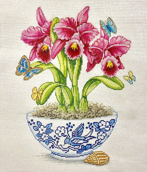 Needlepoint Handpainted Alice Peterson Fuchsia Orchids 10x13