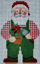 Needlepoint Handpainted Susan Roberts Garden Santa 3x5