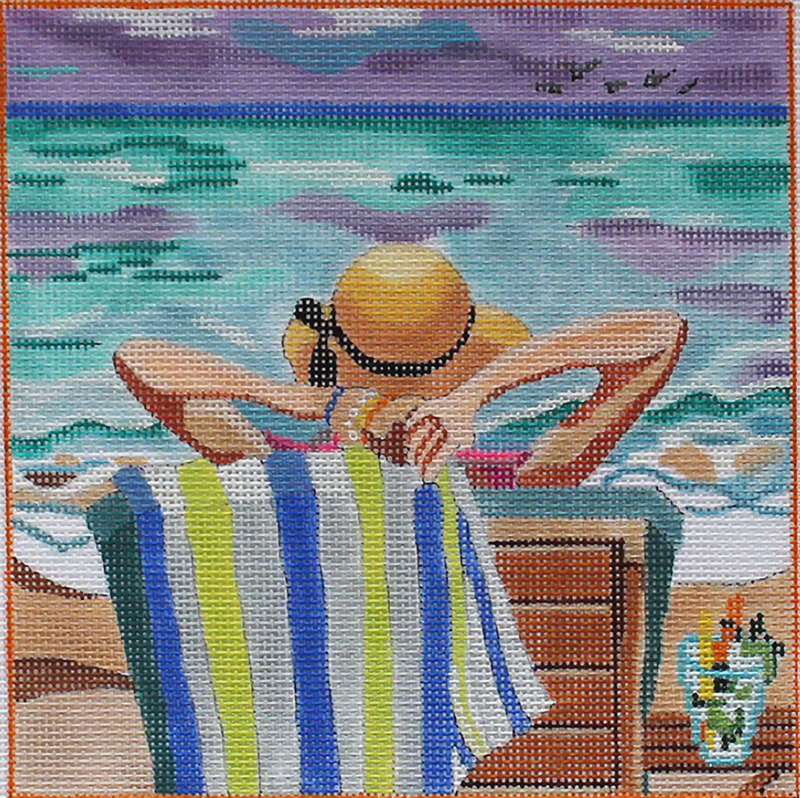 Needlepoint Handpainted Julie Mar Gazing at Purple Sky 6x6