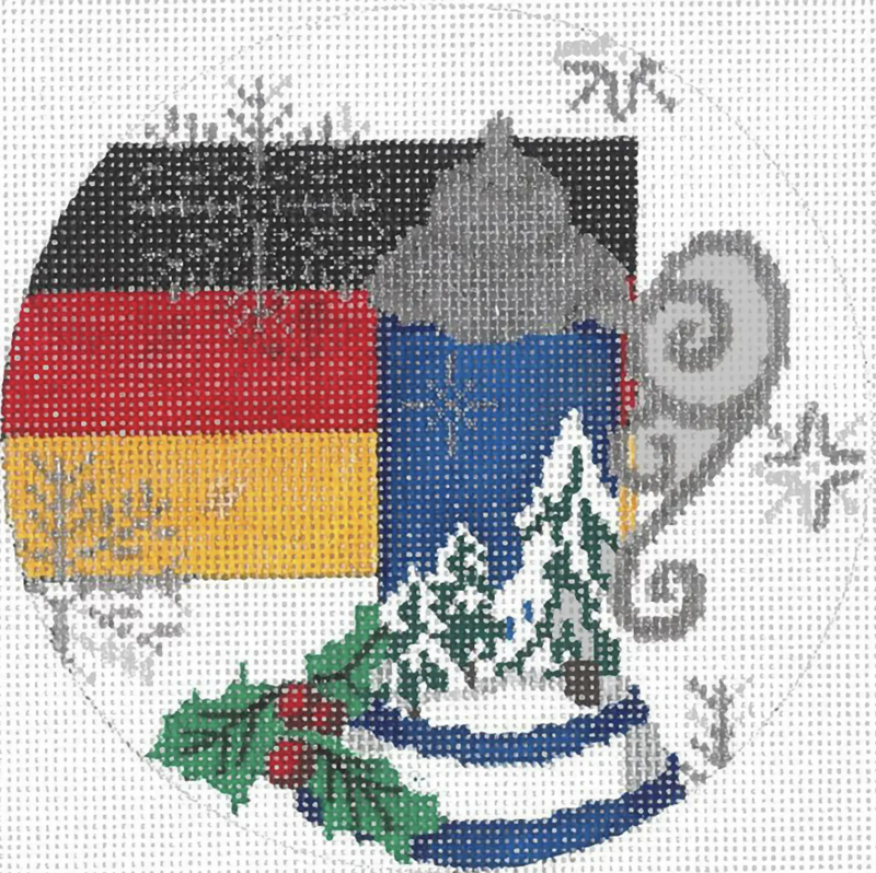 Needlepoint Handpainted Christmas Trubey Germany Ornament 5"