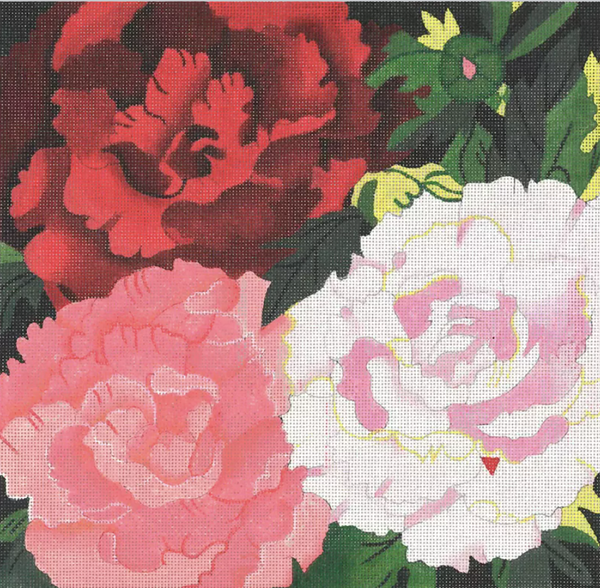 Needlepoint HandPainted Dede Giant Peonies 14x14