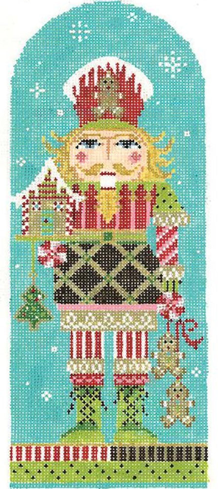 Needlepoint Handpainted Kelly Clark Christmas Gingerbread Nutcracker 3x9