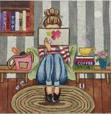 Needlepoint Handpainted Gayla Elliot Girl Stitching 10x10