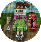 Needlepoint Handpainted Gayla Elliot Golf Stitching Girl 5"