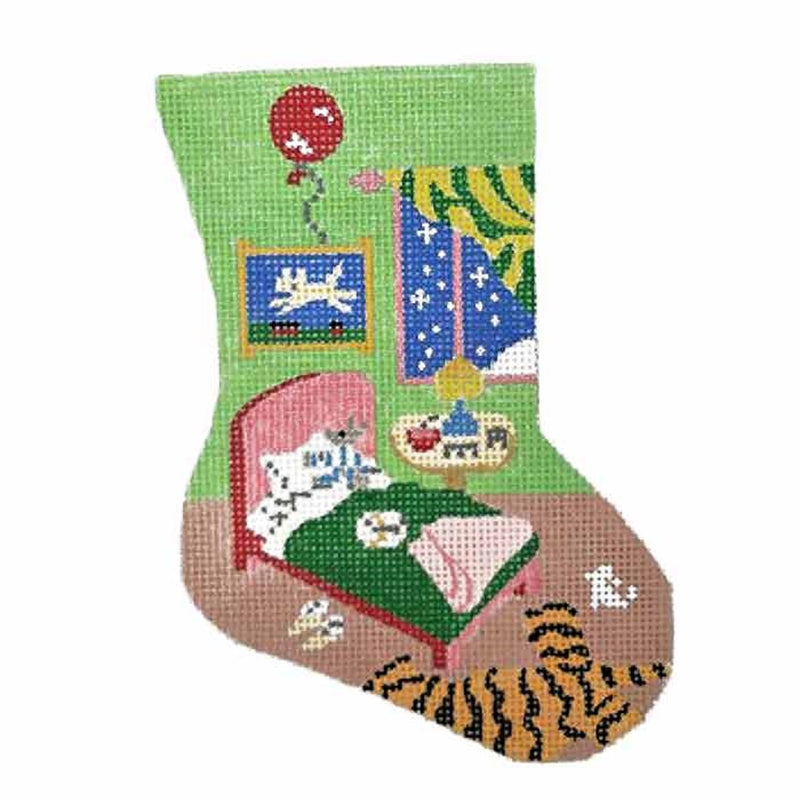 Needlepoint Handpainted Goodnight Moon Christmas Mini Sock Ornament 4x6