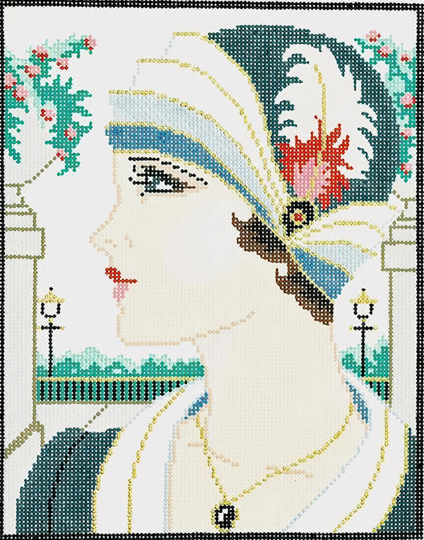 Needlepoint Handpainted Lee Vogue Girl Gray 8x10