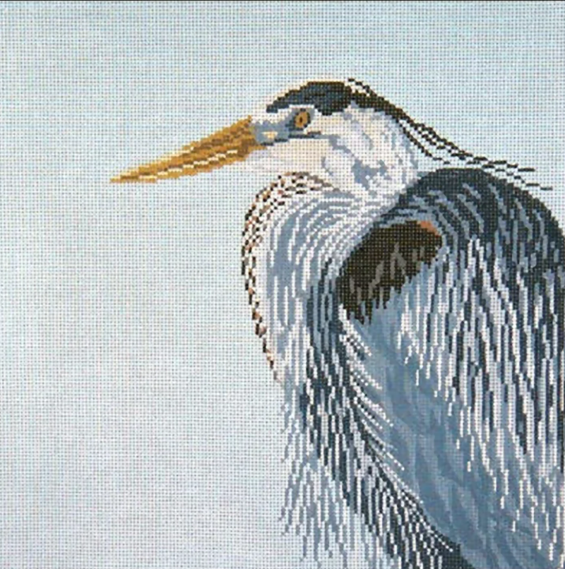 Needlepoint Handpainted Needle Crossings Great Blue Heron 12x12