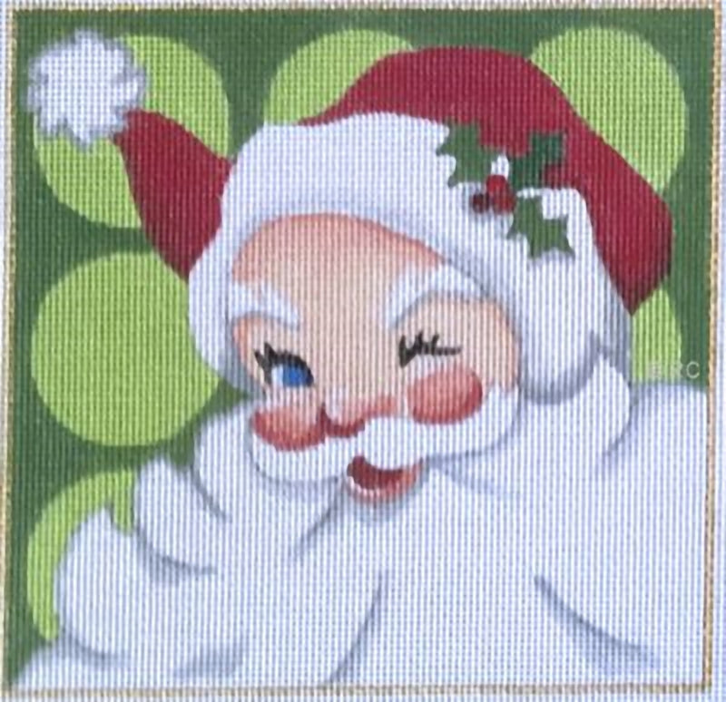 Needlepoint Handpainted Christmas Raymond Crawford Green Santa 5"