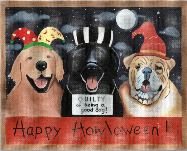 Needlepoint Handpainted CBK Happy Howloween Dogs 10x8